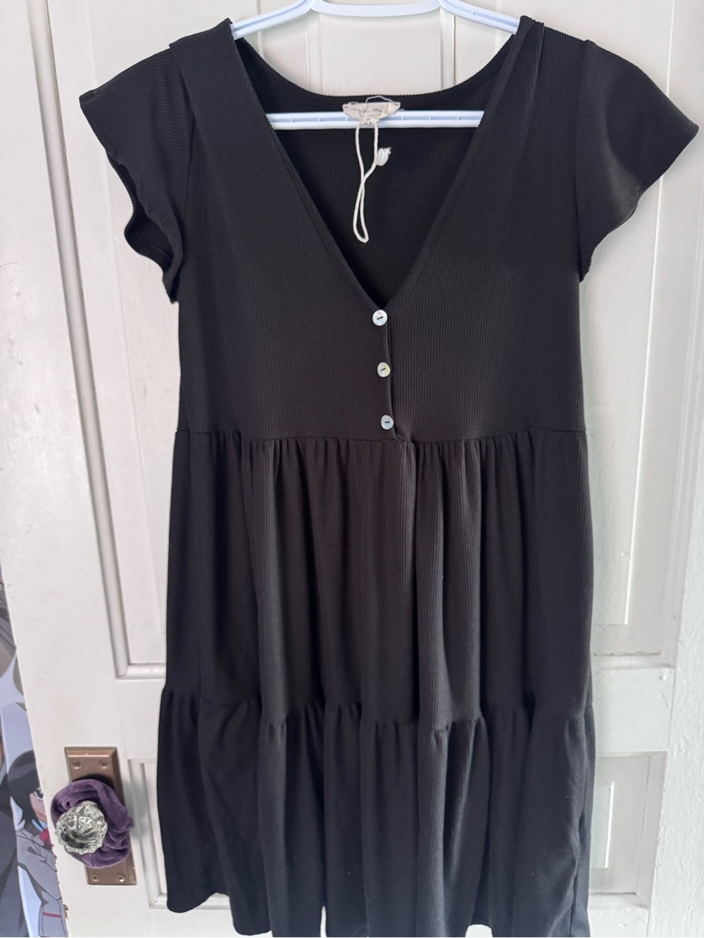 See You Monday Black Tiered V-Neck Short Sleeve Dress
